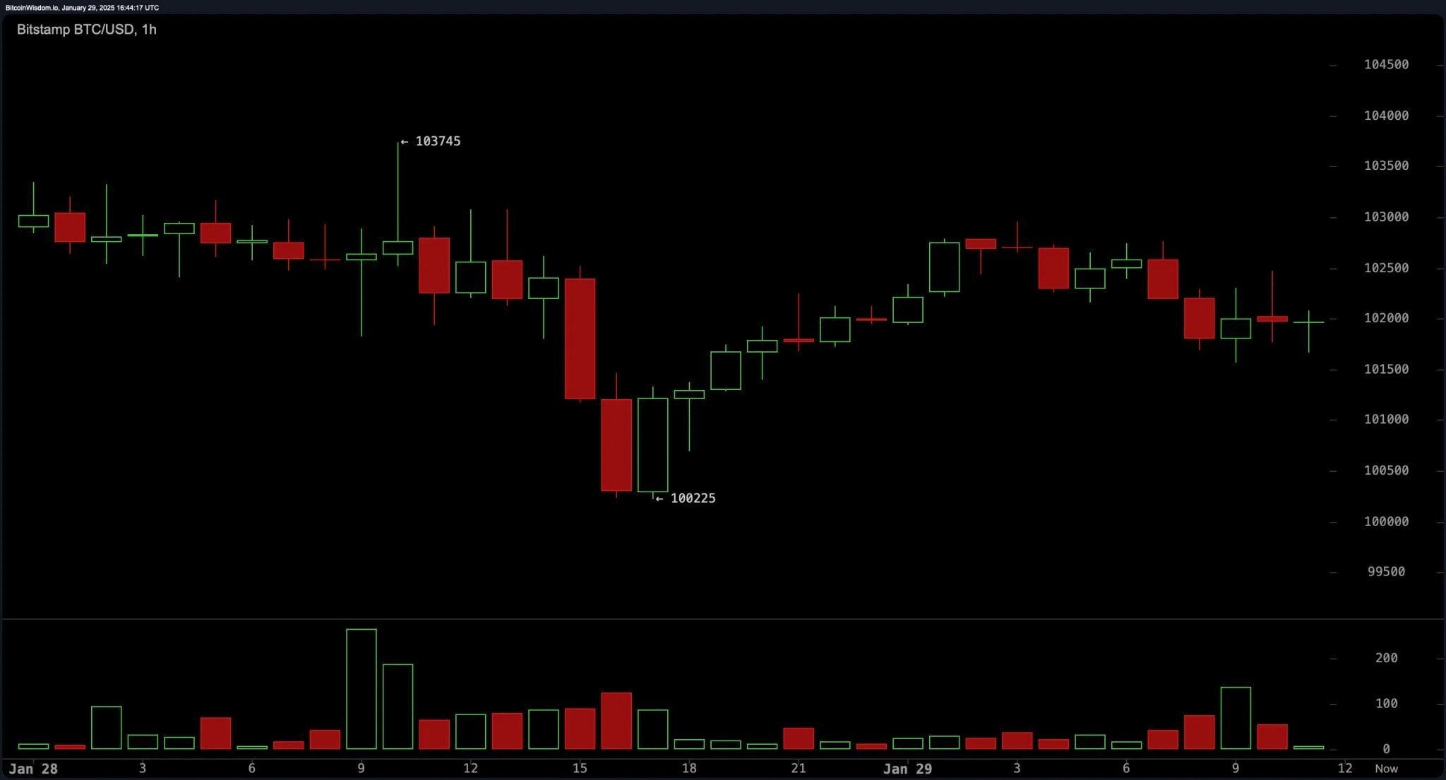 Часовой график BTC/USD на Bitstamp 29 января 2025 г.