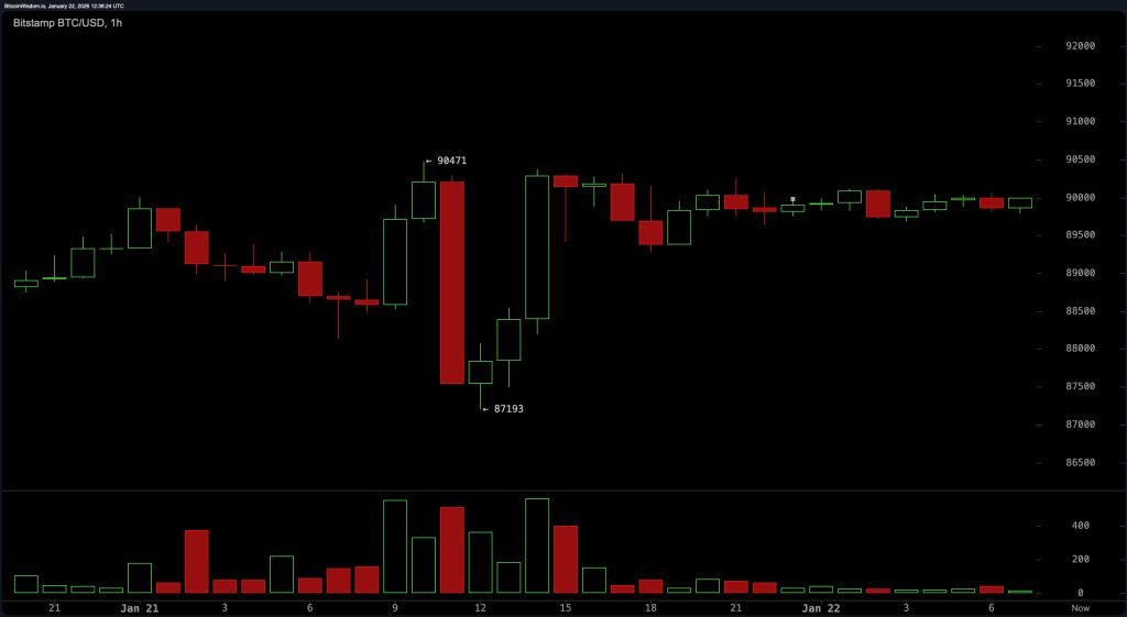 Часовой график BTC/USD на Bitstamp 22 января 2026 г.